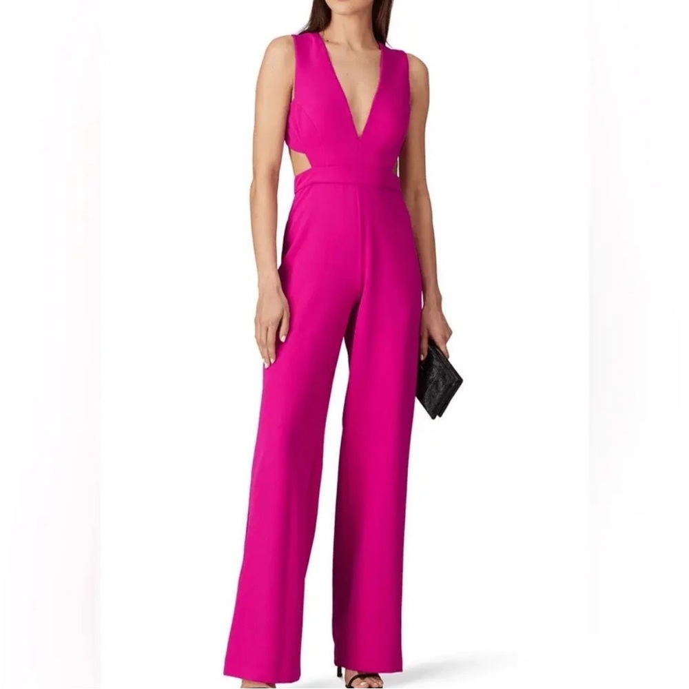 Aidan Mattox Hot Pink V-Neck Jumpsuit with Cutout Sides US Size 10